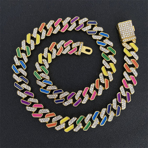 Pulsera <span class=keywords><strong>de</strong></span> eslabones cubanos con patrón geométrico <span class=keywords><strong>de</strong></span> 12mm al por mayor, costura colorida en <span class=keywords><strong>cadena</strong></span> <span class=keywords><strong>de</strong></span> mossanita, Material principal, joyería <span class=keywords><strong>de</strong></span> aleación - Product Image 2