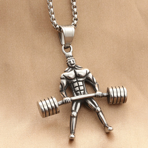 <b>Titanium</b> Steel Weightlifting Man Pendant With Barbell For Men Fitness Jewelry Everyday Wear Retro Style Themed Charm - Product Image 1
