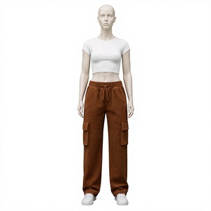 Vintage Corduroy <b>Cargo</b> Pants Men Women Kids Casual Drawstring Elastic Waist Straight Leg Trousers Brown Streetwear Workwear - Product Image 1