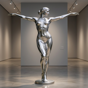 Sculpture de Penseur Humain en Acier Inoxydable Poli, Faite à la Main, Statue d'Art Extérieure sur Pied, Décoration Personnalisée pour Jardin et Aménagement Paysager - Product Image 2