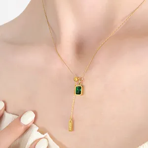 Long Adjustable Emerald Pendant Necklace Jewelry Stainless Steel Jewellery collier bijoux fantaisie acier inoxydable en gros