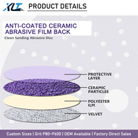 Disques abrasifs en film céramique violet multi-trous de 6 pouces (150 mm) avec support floqué, anti-colmatage, pour le ponçage du bois, OEM