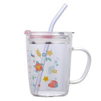 Tasse à lait en verre Jus de café Crème Tasse à eau en verre Verre à boire avec couvercle et paille