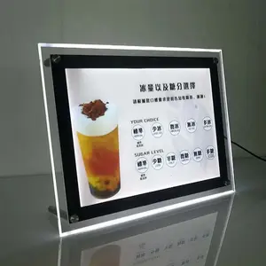 Caixa de luz LED cristal transparente em acrílico iluminado com borda de cartaz iluminado para publicidade e menu Lightbox quadro de exibição montado na parede