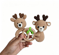 Boneka Kelinci Amigurumi Rajutan Tangan yang Menggemaskan, Terbuat dari Katun & Kayu Beech, Mainan Lunak Berbunyi untuk Kerajinan Anak & Hadiah