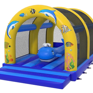 <span class=keywords><strong>7</strong></span>*4 m grande barato azul amarillo inflable Casa de rebote castillo hinchable carrera de obstáculos para niños - Product Image 1