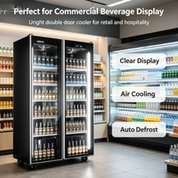 Réfrigérateur commercial vertical à double porte vitrée pour boissons, refroidisseur à air pour supermarché, bar et commerce de détail
