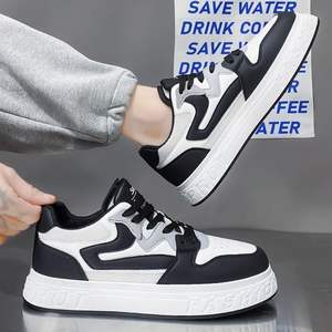 Zapatos de Hombre para Primavera e Invierno, Parte Superior de Tela Elástica con Ventilación de Malla, Zapatillas Deportivas en Negro con Patrón Argyle Blanco, Entresuela de Goma - Product Image 2