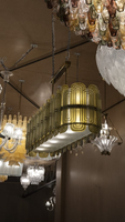 Lustre ovale en verre de Murano vert Italia Long