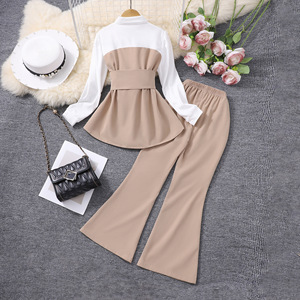 Ensemble de mode automne pour filles de <span class=keywords><strong>8</strong></span> à 12 <span class=keywords><strong>ans</strong></span> : chemise blanche, veste kaki à manches longues, pantalon large en polyester/coton respirant pour les loisirs - Product Image 3