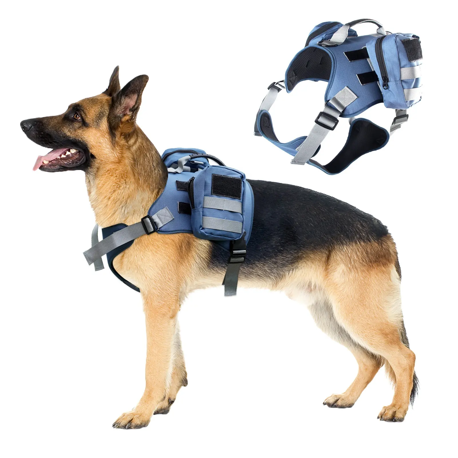 2024 yeni köpek aksesuarları açık eğitim seyahat yürüyüş taktik köpek yelek evcil hayvan koşumu orta büyük köpekler için çanta ile