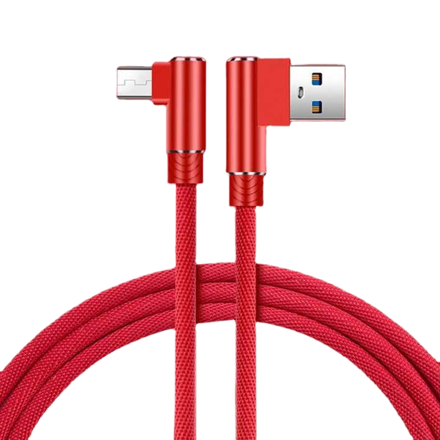 Nylon Braided TPE Jacket Elbow USB Red Data Cable Fast Charging 120W Zinc Alloy Connectors for Android Phones Mobile Gaming