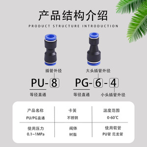 Conector Neumático Cruzado PZA4 PZA6 PZA8 PZA10 PZA12mm, Conexiones Rápidas para Manguera de Aire - Product Image 4