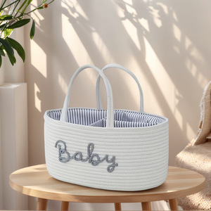Sacs à langer pour maman de grande taille en coton tressé avec doublure amovible, couleurs et logo personnalisés, organisateurs de couches pour bébé, panier de rangement - Product Image 3