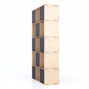 Estanterías de Cubos Negros Artesanales Personalizables de 110x40x201cm, Estante de Pared Modular de Madera Encajable para Libros de Sala de Estar, de Tres Niveles - Product Image 3