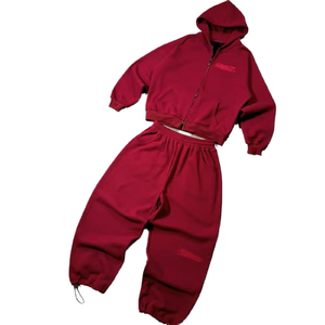 Two-Piece Men's Autumn Winter & Spring Set Featuring a Short Striped Knit Zip-Up Jacket Long Sleeves And a Hood with Drawstring - Product Image 1