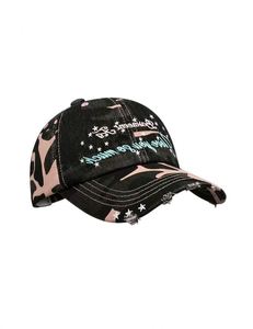Gorra de Béisbol Deportiva Vintage de Sarga Desgastada con Camuflaje Rosa y Negro, Estilo Americano, Bordada con Flecos, Unisex, Tipo Dad Hat - Product Image 2