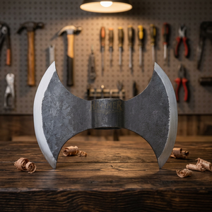 Hache Viking à double tête faite à la main en acier, outil de camping et de chasse DIY, avec étui en cuir personnalisé - Product Image 2