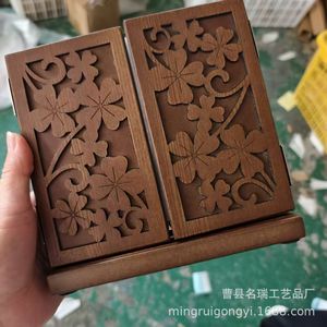 Wooden Desktop Makeup <b>Mirror</b> <b>Rectangular</b> Rustic Carved Design Home Use Wedding Gift - Product Image 3
