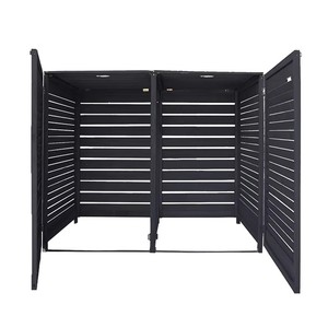 <span class=keywords><strong>Abri</strong></span> <span class=keywords><strong>de</strong></span> jardin en bois gris foncé pour 2 <span class=keywords><strong>poubelles</strong></span>, 240L, avec clôture à lattes et double bac à roulettes - Product Image 1
