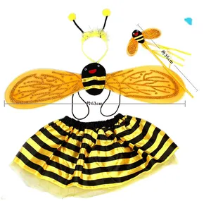 Dört parça/set sahne sahne çocuk günü sarı etek çocuklar dans arı kanatları performans kostüm