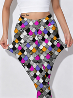 Leggings de yoga taille haute pour femmes, motif géométrique imprimé, coupe ajustée, pantalon de sport décoratif artistique