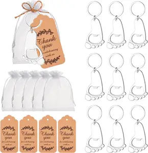 Abrebotellas con huella de plata para Baby Shower, recuerdo para invitados con llavero y etiquetas de bolsas de Organza, regalo de <span class=keywords><strong>bautizo</strong></span> para bebé - Product Image 1