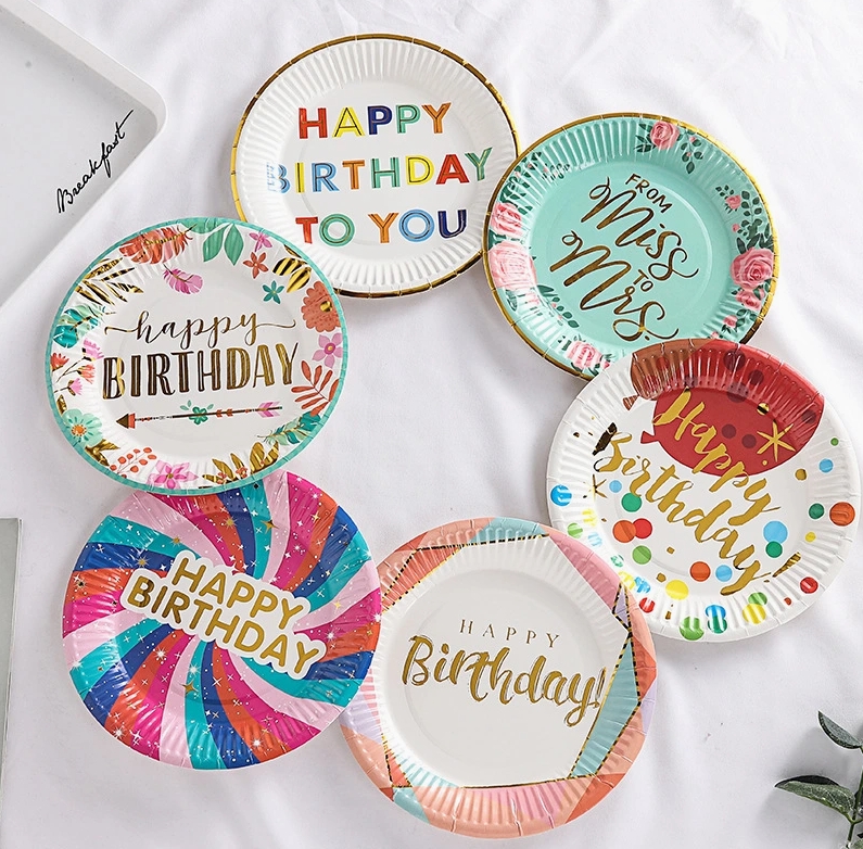 Customized Eco-Friendly Disposable Paper Dinner Plates Cups Biodegradable Birthday Party & Wedding Decorations Party Supplies