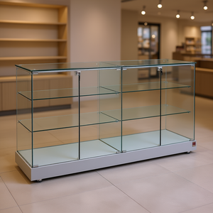 Vitrine de comptoir Htz 185 cm de large, 90 cm de haut, gris clair, avec portes à charnières verrouillables et étagères - Product Image 3