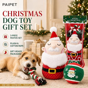 PAIPET Set de Regalo de Juguetes Navideños para Perros, Peluche de <span class=keywords><strong>Santa</strong></span> con Juguete de Cuerda y Pelota, Juguetes para Mascotas en Blíster, Venta al por Mayor para las Fiestas - Product Image 1