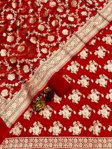 Nouveautés Premium : Robe Traditionnelle Indienne en Soie Georgette Banarasi Tissée à la Main, Tenue de Soirée Élégante pour Femme - Product Image 5