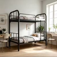 Lit superposé double en fer style nordique avec sommier à lattes métalliques, gain de place, lit superposé double détachable pour auberge, appartement, maison multi-étagères