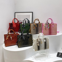 Ensemble Sac et Portefeuille de Luxe pour Femme, Motif Crocodile, Fermeture Éclair, Sac à Main à Poignée Unique, Motif Bonbon, Marque de Créateur