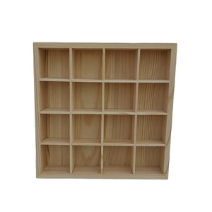Wooden Storage Rack Square Solid <b>Pine</b> 16 Compartment Display Cabinet For Tea Set Porcelain Cups Customizable Logo - Product Image 1