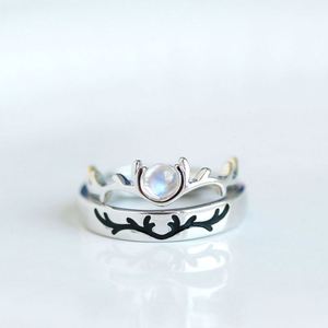 Antler Moonstone <b>Couple</b> <b>Ring</b> for Wedding Jewelry Valentine's Day Gift Open Adjustable <b>Ring</b> Deer <b>Couple</b> <b>Ring</b> for Men Women - Product Image 2