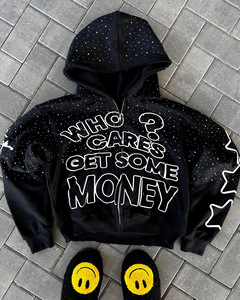 Sweat à capuche tendance streetwear européen et américain, imprimé 3D en mousse, coupe oversize Y2K, style hip-hop décontracté, unisexe, avec strass, pour le sport - Product Image 2