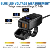 Chargeur de guidon de moto 7/8 pouces avec voltmètre et interrupteur marche/arrêt, adaptateur SAE vers USB, chargeur rapide double QC3.0 24W pour téléphone et tablette