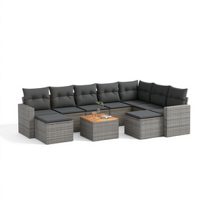 Conjunto de sofá modular de jardín de poliratán gris de 10 piezas con almacenamiento y mesa de centro - Product Image 1