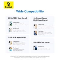 Câble USB Baseus 100W pour Huawei Honor, câble USB avec écran LED, type C pour tablette, câble de charge rapide et de données pour Xiaomi 14