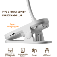 Lampe de bureau LED flexible rechargeable de type C avec pince col de cygne, lumière de lecture 3 couleurs pour l'étude, le bureau et la chambre