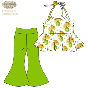 Set 2 Pezzi per <span class=keywords><strong>Bambina</strong></span> di Tendenza: Gilet con Lacci e <span class=keywords><strong>Pantaloni</strong></span> a Zampa a Vita Alta, Stampa Personalizzata o Tinta Unita - Product Image 5