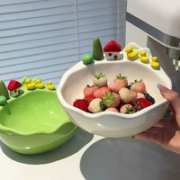 Assiette à fruits en porcelaine mignonne avec 304 petites fourchettes – Ensemble d'assiettes à fruits pour la maison, style crème fraîche, motif uni, article cadeau tendance