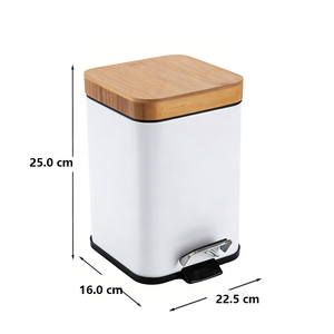 Poubelle à pédale Eco-Chic, corps en acier galvanisé, couvercle en bambou naturel, finition noire thermolaquée, résistante à l'eau, durable pour la maison - Product Image 4