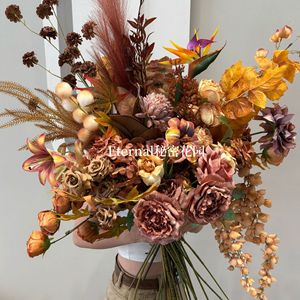 Bouquet de fleurs artificielles Secret Garden, roses et pivoines, en plastique et soie, décoration intérieure, accessoires de mariage, arrangement au sol - Product Image 1