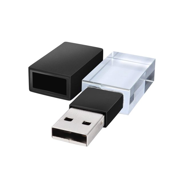 Fashion Custom Logo Led Light Pendrive Usb 2.0 3.0 Memory Stick Metal Transparent Glass Crystal Usb Flash Drive With Gift Box