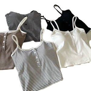 Canotte Casual in Maglia Solida con Imbottitura al Petto, Abbigliamento Estivo da Donna, Vestibilità Slim, Stile Corto, <span class=keywords><strong>Cotone</strong></span> Anti-Pilling, Taglia Unica - Product Image 1