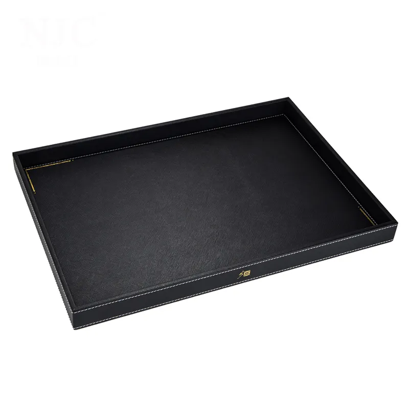 Luxury Black Wardrobe Hotel Bathroom Display Drawer Organizer Storage Tray Leather Luxury With Tissue Box