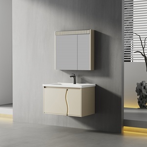 Mobile <span class=keywords><strong>Bagno</strong></span> Moderno di Lusso per Hotel, Alta Qualità, Resistente all'Umidità, in Compensato con Specchio LED e <span class=keywords><strong>Lavabo</strong></span> - Product Image 2