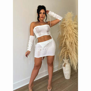 Ensemble jupe irrégulière à franges à taille haute sexy à ventre nu pour femmes en deux pièces pour les vacances - Product Image 6