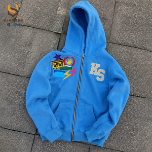 OEM Custom Manufacturers Embroidery Logo Drop Shoulder 100% Cotton Heavyweight <b>Plain</b> Fleece Oversized Zip up <b>Hoodie</b> for Men - Product Image 1